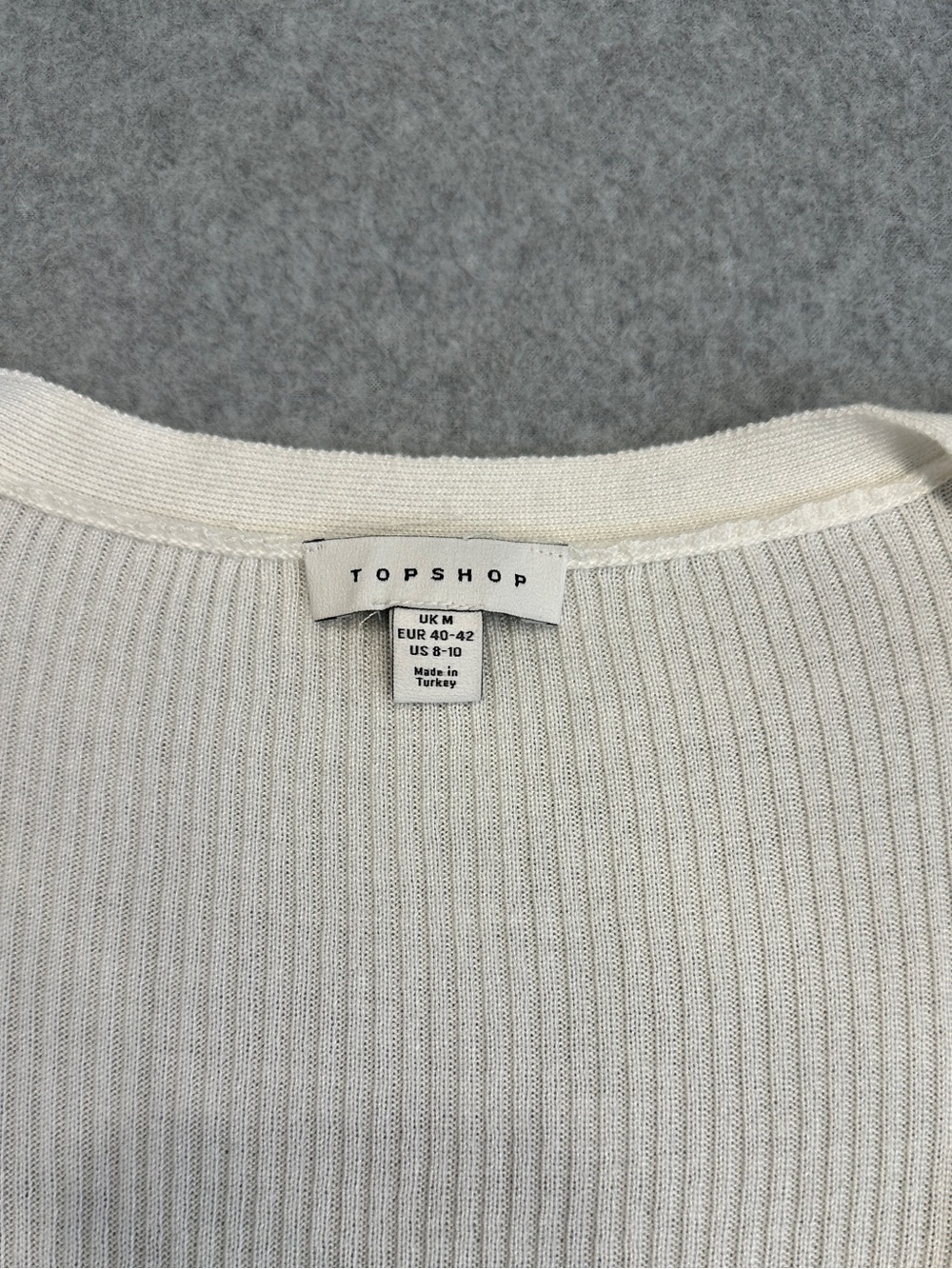 Topshop Cream Ribbed Square-Neck Long Sleeve Top - Picture 2 of 5